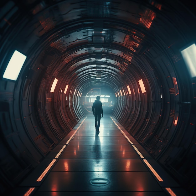 futuristische 3d tunnelcyberpunk tunnelmoderne corridor tunneldeserted tunnelneon licht