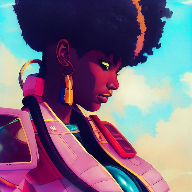 Futuristische afro-amerikaanse vrouw portret illustratie