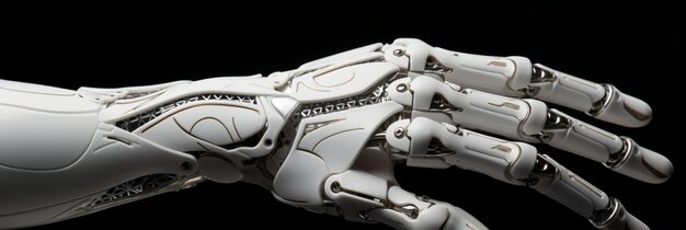 Foto futuristische ai robotic hand en humanlike robot in technologische ontwikkeling wetenschap en connectie
