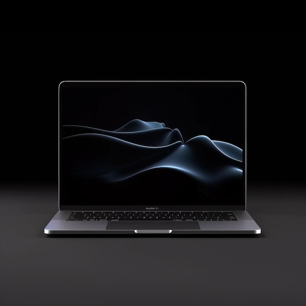 Futuristische Apple Laptop Pro Portret in het donker met Chromatic Wave