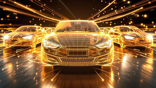 Futuristische auto gloeiend met stralende lichten