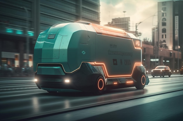 Futuristische autonome vrachtwagens in beweging generatieve ai