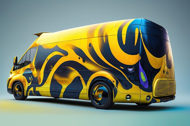 Foto futuristische bestelwagen van de toekomst met felgeel ontwerp en blauwe kleuring