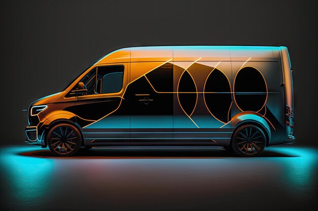 Foto futuristische bestelwagen van de toekomst met getinte ramen en verlicht dashboard