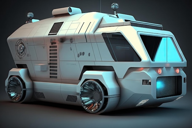 Futuristische bestelwagen van de toekomst met speciale verwerkingsapparatuur