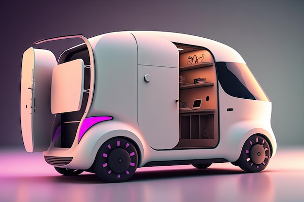 Foto futuristische bestelwagen van de toekomst voor levering en transport van delicate goederen