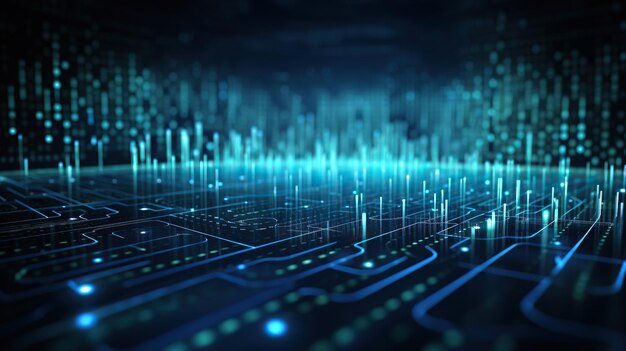 Foto futuristische big data informatietechnologie digitale matrix achtergrond bewegende grafische server internet hoge snelheid toekomst technologie concept