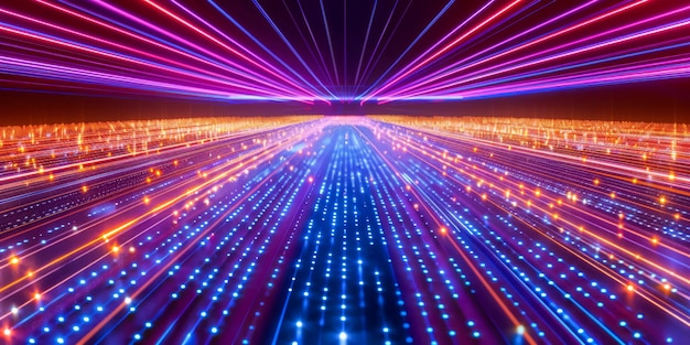 Futuristische blauwe en rode laserlichten snel door de cyberspace