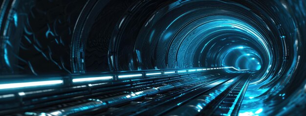 Futuristische blauwverlichte tunnel met gloeiende lijnen