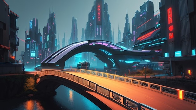 Futuristische brug in een futuristische stad