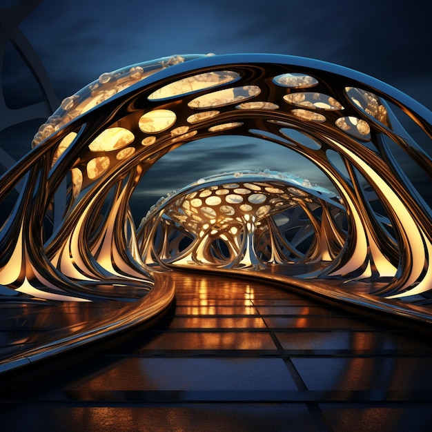 Futuristische brug of tunnel waar staal kunstvaardigheid ontmoet
