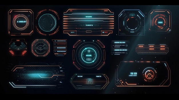 Futuristische Callouts-titels in HUD-stijl HudGUI voor game-achtergrondontwerp Technische achtergrond Digitale data Generatieve AI