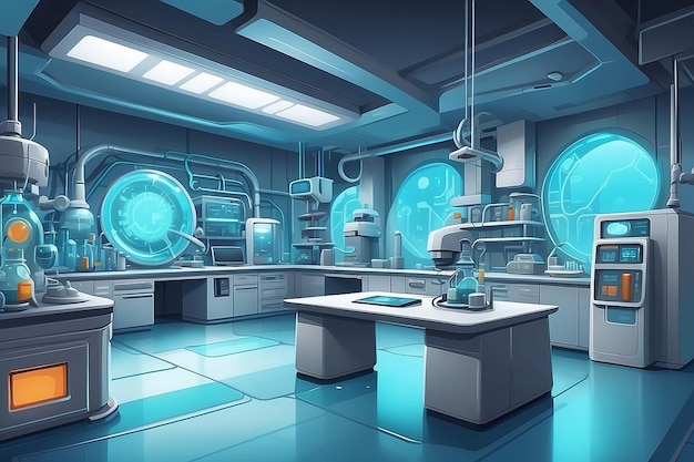 Futuristische cartoon achtergrond voor een hightech laboratorium