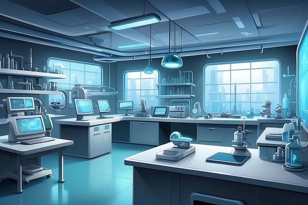 Futuristische cartoon achtergrond voor een hightech laboratorium