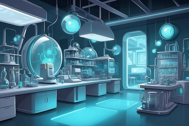 Futuristische cartoon achtergrond voor een hightech laboratorium