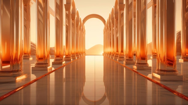 Futuristische corridor met oranje zuilen