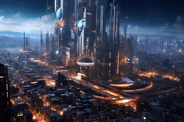 Futuristische Cyberpunk City van Boven Generatieve AI