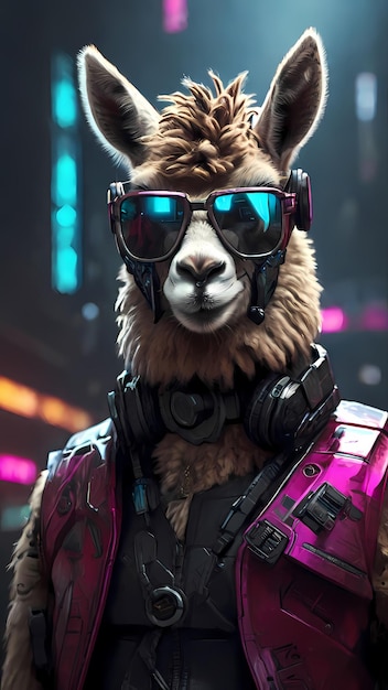 Futuristische Cyberpunk Lama met stijlvolle bril