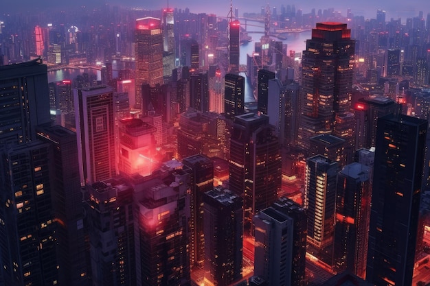 futuristische cyberpunk stad neon lichten verlicht's nachts achtergrond illustratie
