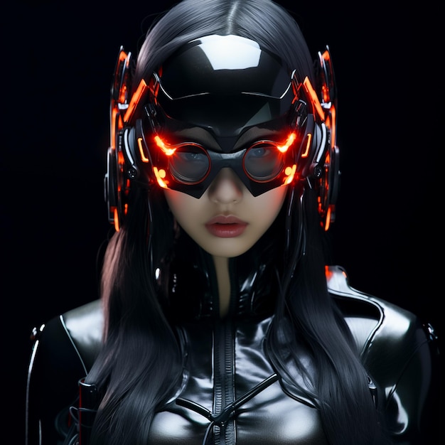 Futuristische Cyberpunk Vrouw Virtual Reality Bril Realistisch 3D-model Mooie Cyborg Ai gegenereerd