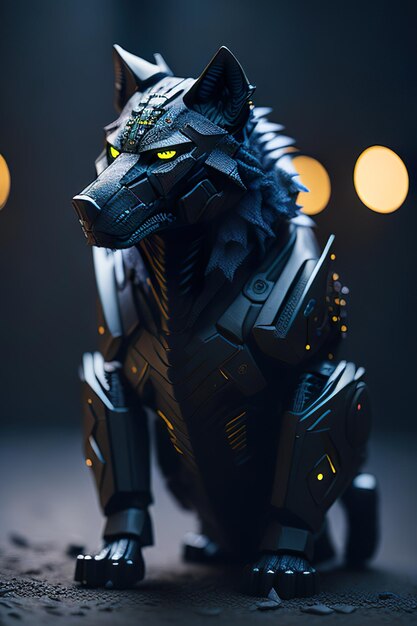 Foto futuristische cyberpunk zwarte wolf generatieve ai