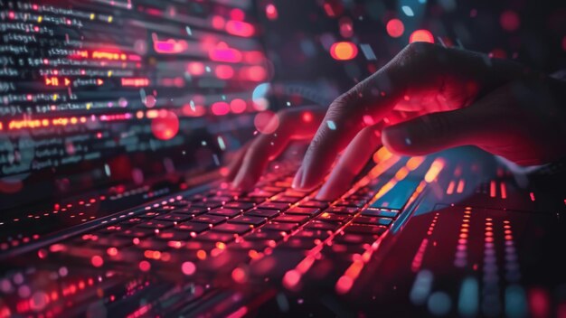 Futuristische cybersecurity expert typen op een laptop
