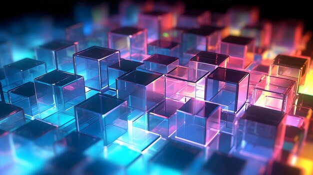 Futuristische cyberspace achtergrond 3D-stijl van gegevensverwerking Futuristische technologie Kleurige kubussen