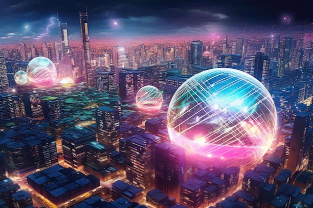 Futuristische digitale stadslandschap generatieve ai