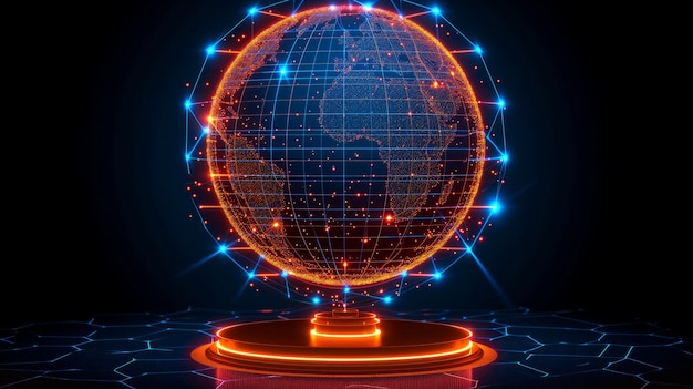 Futuristische digitale wereldbol met netwerkverbindingen op donkere achtergrond