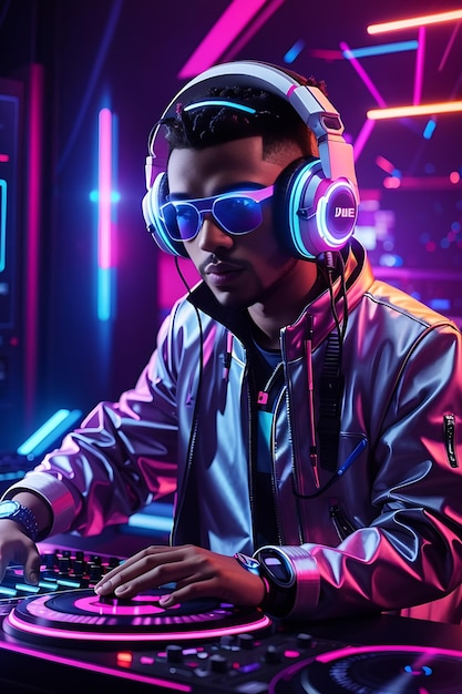 Futuristische DJ met neonlichten