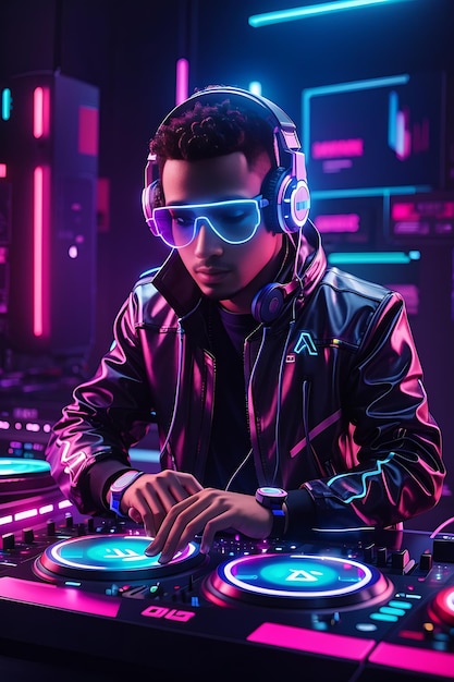 Futuristische DJ met neonlichten