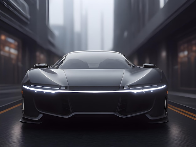 Futuristische elektrische conceptauto in generatieve AI op de achtergrond van de stad