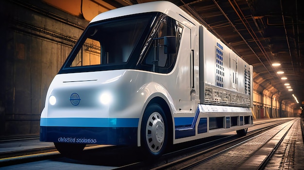 Futuristische elektrische vrachtquot verwijst naar het gebruik van geavanceerde elektrische voertuigen en duurzame technologie voor efficiënt en milieuvriendelijk goederenvervoer