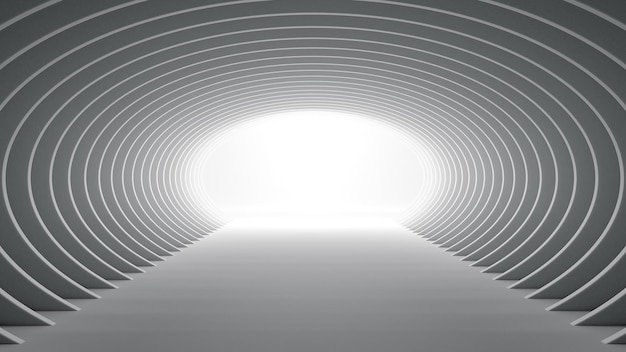 Futuristische elliptische witte tunnel met licht aan het einde 3D Illustratie