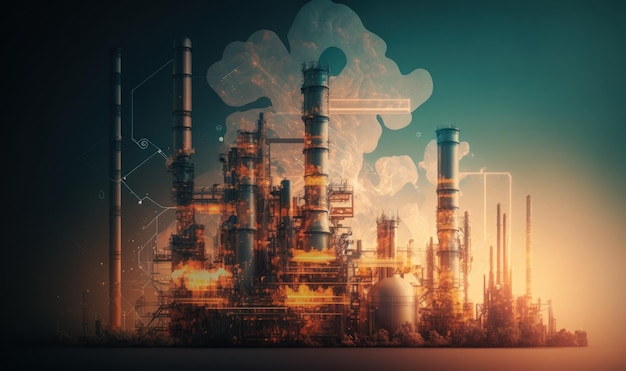 Futuristische fabriek Energie-industrie Mooie kleurrijke illustratie Vectorstijl Generatieve AI