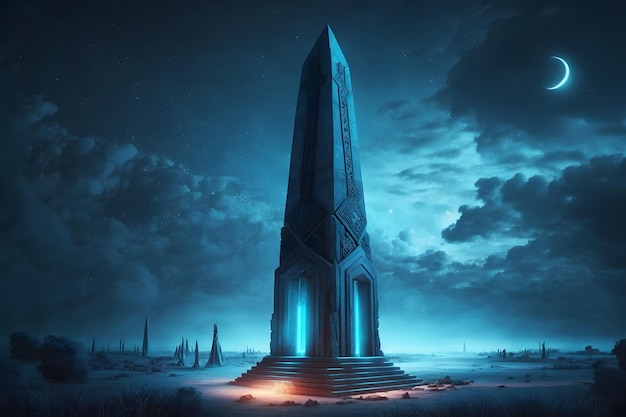 Futuristische fantasie oude obelisk van sprookjesachtige beschaving neuraal netwerk ai gegenereerd