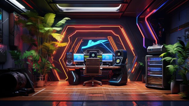 Foto futuristische gamer room illustratie hobby's en vrijetijdsconcept generatieve ai