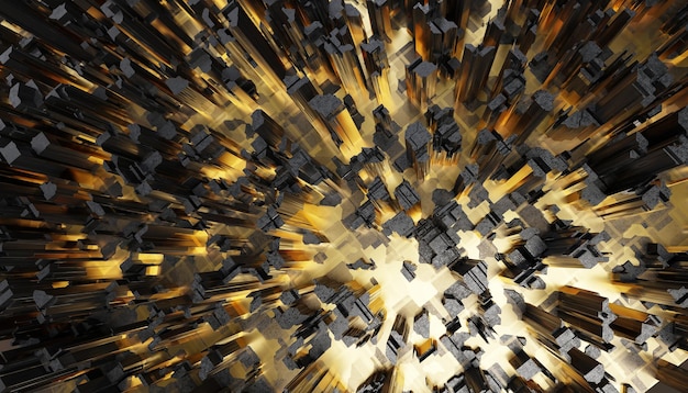 Futuristische goud en zwart element geëxtrudeerde abstracte achtergrond 3D-rendering