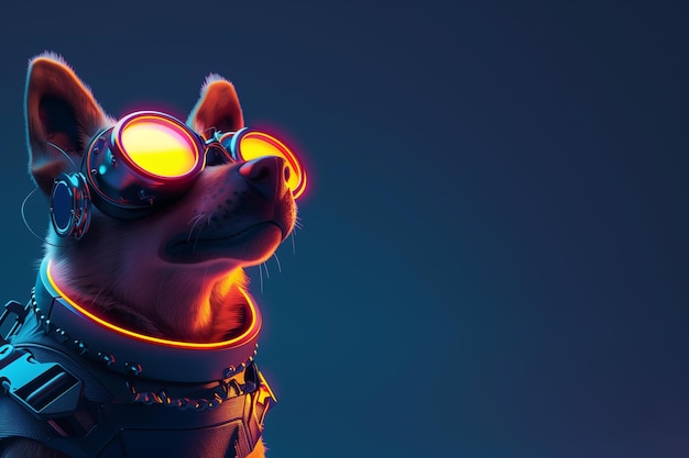 Futuristische hond met neonbril.