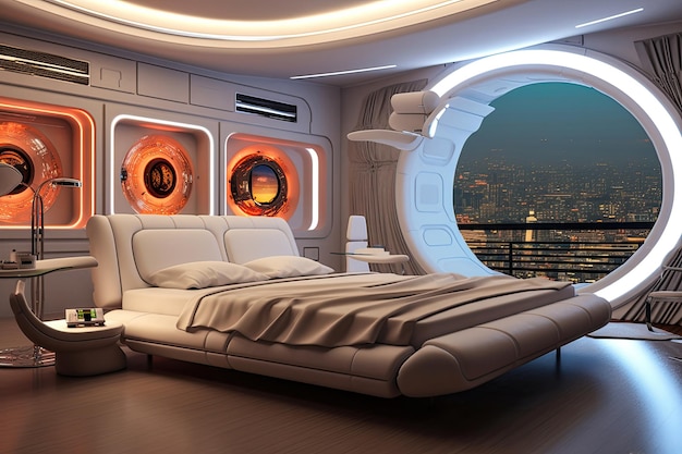 Foto futuristische hoofdslaapkamer concept art illustratie over de toekomstige generatieve ai