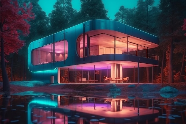 Futuristische huis moderne technologie vloeibaarheid van architectuur glanzende oppervlakken