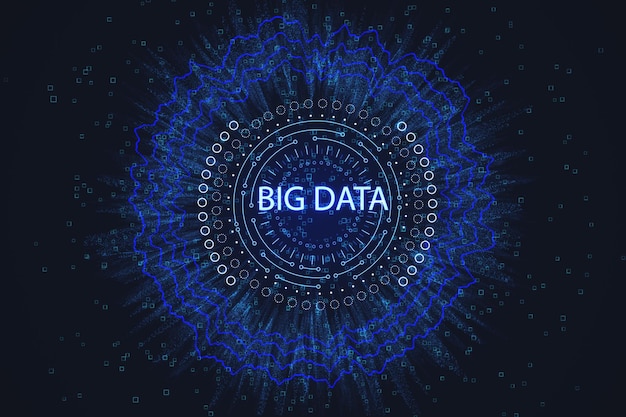 Futuristische infographic van moderne technologieën en big data visualisatie op donkere technologische achtergrond complexe datastroom concept 3D-rendering