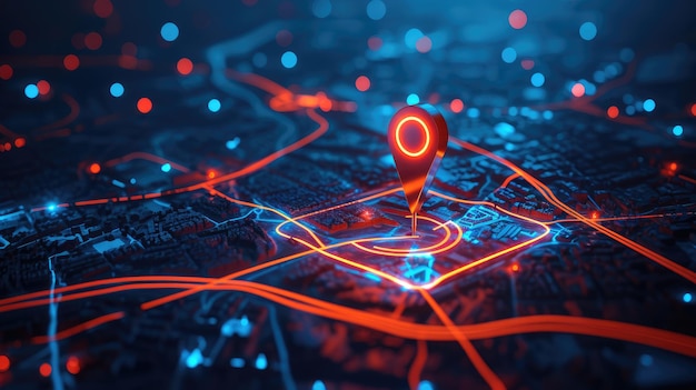 futuristische kaart pin locatie AI technologie achtergrond