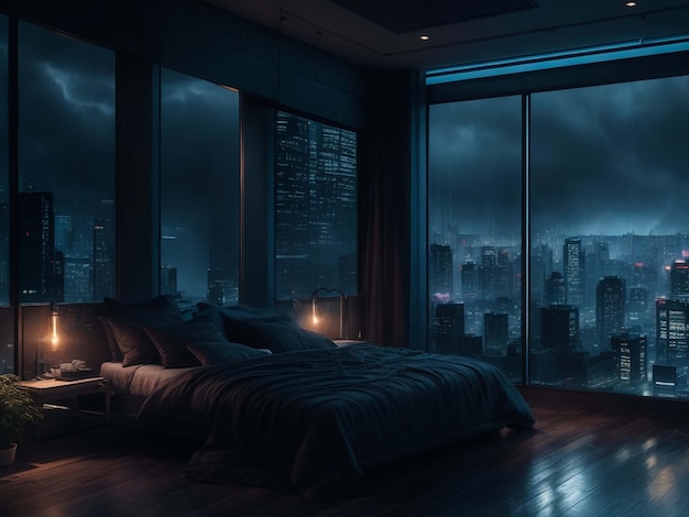 futuristische kamer in cyberpunk dystopische New York illustratie illustratie voor behang