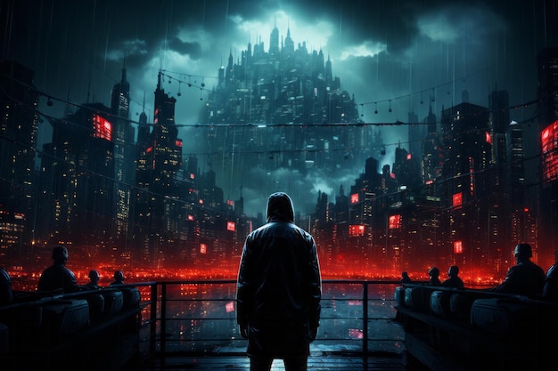 futuristische kamer in cyberpunk dystopische New York illustratie illustratie voor behang