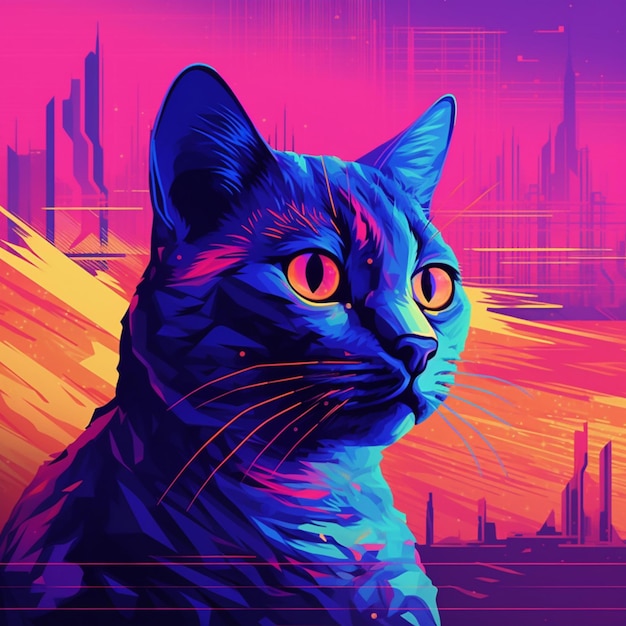 futuristische kat in vaporwave-stijl