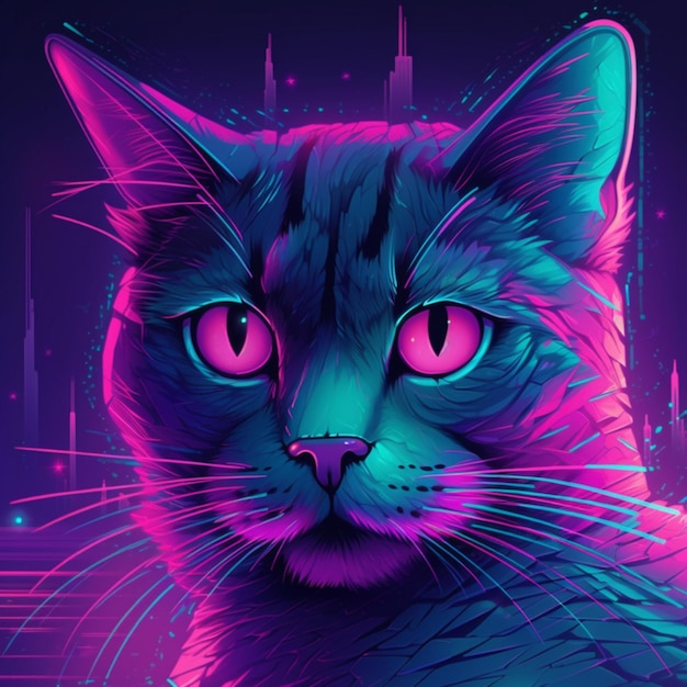 futuristische kat in vaporwave-stijl