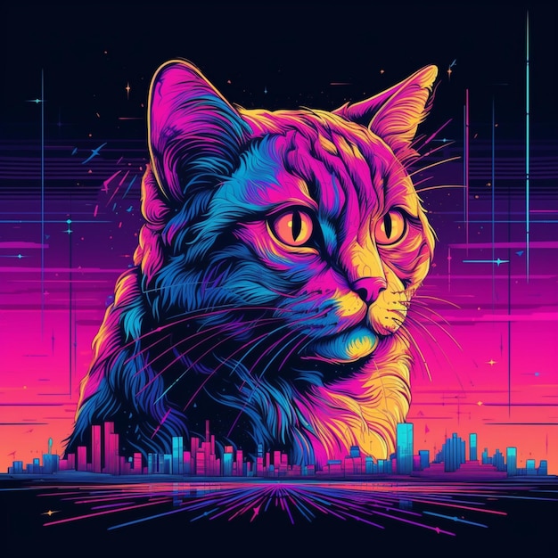 futuristische kat in vaporwave-stijl