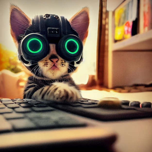 Foto futuristische kattenportret 3d-rendering