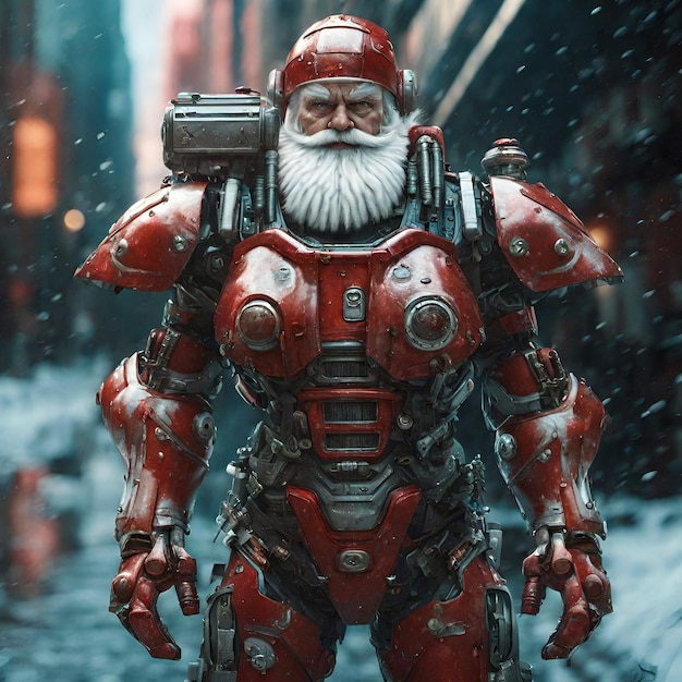 Foto futuristische kerstman in een robotic armor_ai_generated